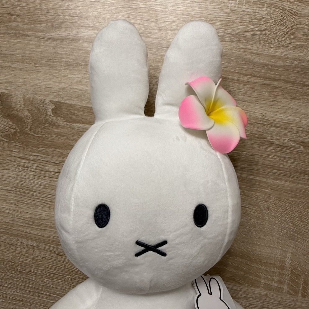 MIFFY White 14" Stuffed Plush w/ Hawaiian Floral Pink‎ Plumeria Flower Hair Clip - Picture 2 of 12